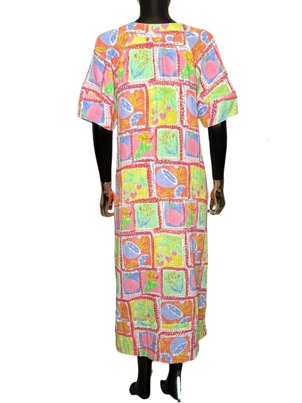 Karlie Fruit Print Gauze Maxi Dress Size Small Cotton Lined Pockets Boho - Picture 3 of 9